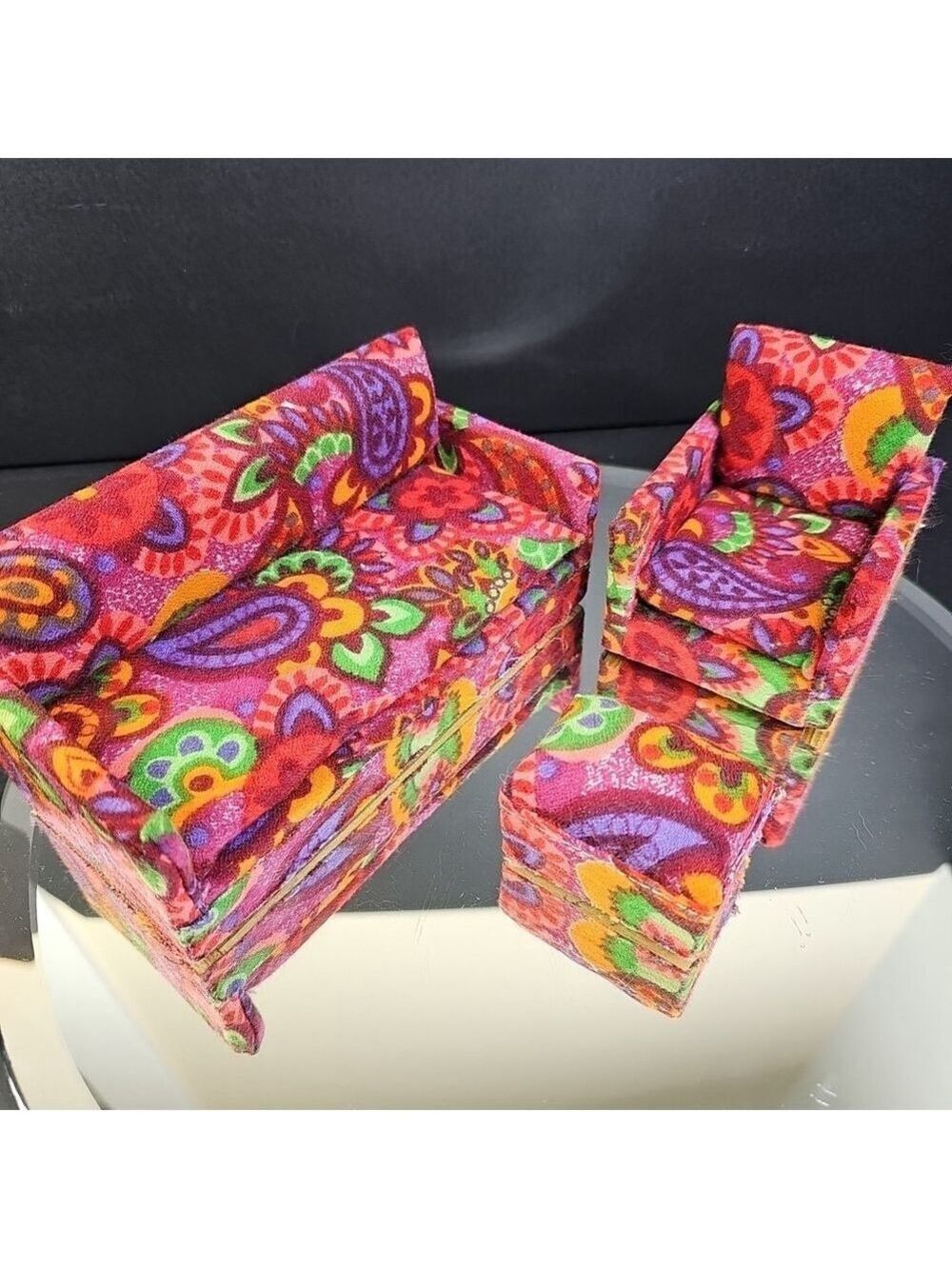 Vintage Doll Furniture Sofa Couch And Chair With Legrest Set Of 3pcs